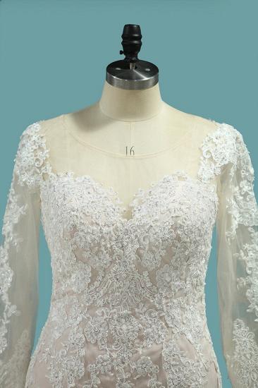 Bradyonlinewholesale Elegant Mermaid Jewel Tulle Lace Wedding Dress Long Sleeves Appliques Sequined Bridal Gowns Online_3
