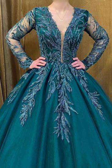 Green Evening Dresses Long with Sleeves Tulle Ball Gowns Princess_2