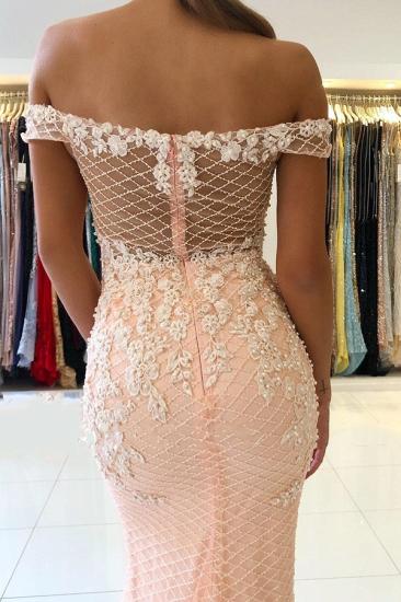 Off-the-shoulder Pink Lace Appliques Mermaid Evening Dress_4