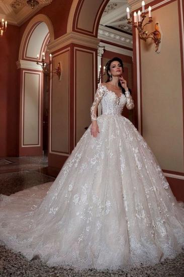 Luxurious Long Sleeve Lace Appliquéd Long A-Line Wedding Dress_2