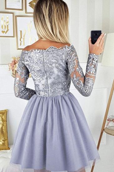 Chic Long Sleeves Short Cocktail Dress Bateau Lace Tulle Party Dress_3