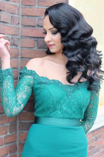 Green Off Shoulder Long Sleeves Evening Dresses Online | Cheap Lace Mermaid Evening Dress_2