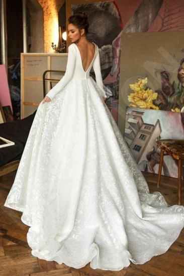 Elegant Lace Bridal A-line V-Neck Long Sleeves Wedding Dresses_2