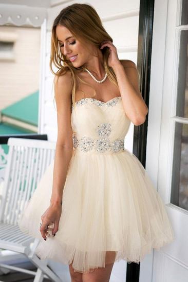 Strapless Cute Tulle Short Homecoming Dresses Crystal Beading Lovely Prom Dresses_1