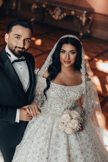 Luxury Wedding Dresses Princess Glitter Wedding Dresses with Sleeves_5