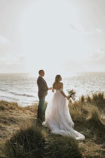 Off Shoulder Simple Beach Wedding Tulle Lace Erin Wedding Dress_4