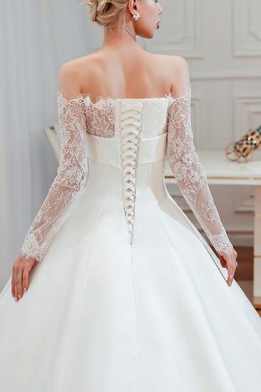 Romantic Lace Long Sleeves Princess Satin Wedding Dress | Princess Bridal Gowns with Cathedral Train_6