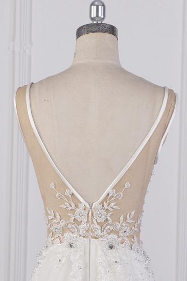 Bradyonlinewholesale Chic Sheath White Satin V-neck Wedding Dress Tulle Lace Appliques Bridal Gowns Online_5