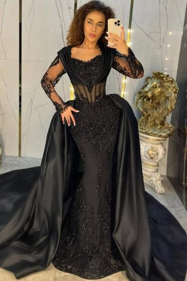 Designer Evening Dresses Long Lace Black Ball Gowns with Sleeves