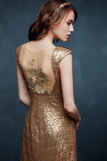 Elegant Gold Sequined Long Prom Dresses Sheer Back Applique Popular Floor Length Custom Made Dresses for Women_4