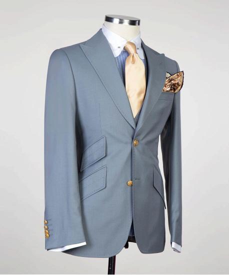 Grey 3-pieces Peaked Lapel Men Suits For Business_4