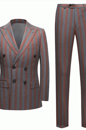 Red and Gray Stripes Formal Mens Suits | Modern Double Breasted Prom Suits_3