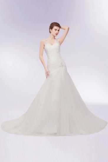 Mermaid V-neck Floor Length Tulle Wedding Dresses with Crystals_8