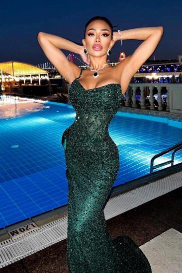 Sexy Dark Green Sparkly Sequins Mermaid Prom Dress Side Split Evening Dress_3