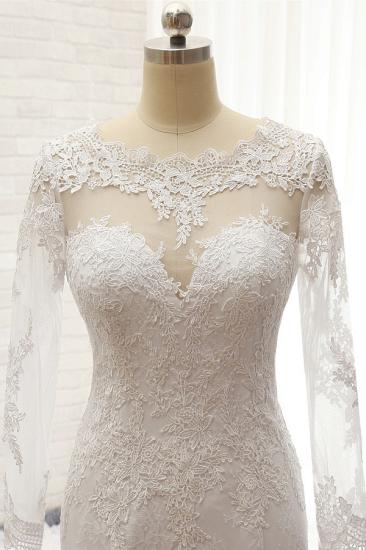 Bradyonlinewholesale Stunning Jewel Long Sleeves Tulle Lace Wedding Dress Mermaid Jewel Appliques Bridal Gowns On Sale_5