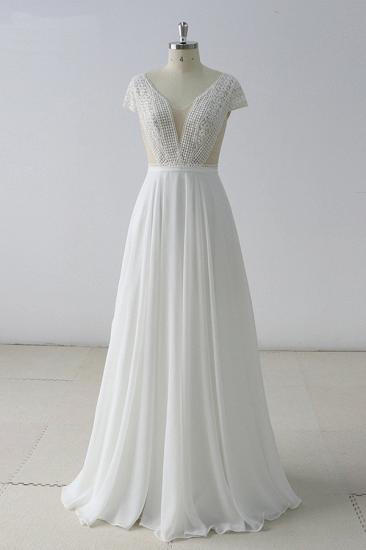 Bradyonlinewholesale Gorgeous White Lace Backless V-Neck Long Wedding Dress Sleeveless Appliques Bridal Gowns On Sale