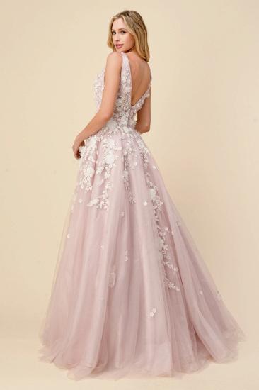 Deep V-NeckWhite Lace Appliques Tulle Formal Dress Evening Dress_2