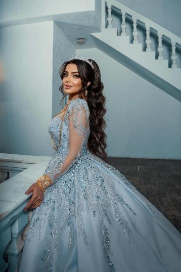 Luxurious Evening Dresses Long Blue Ball Gowns with Glitter_6