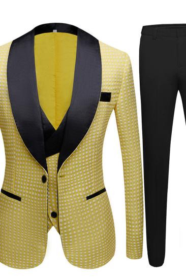 Travis Yellow Dot Shawl Lapel Wedding Groom Suits for Sale_4