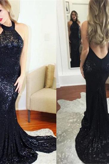 Halter Sleeveless Sparkly Sequins Formal Dresses Cheap Open Back Sexy Evening Gown_2