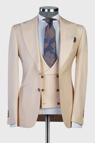 Champagne Peaked Lapel Three Pieces Best Fitted Men Suits_1