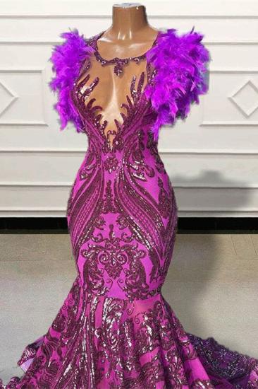 Cap sleeves Feathers Mermaid Fit and Flare Prom Dresses_3