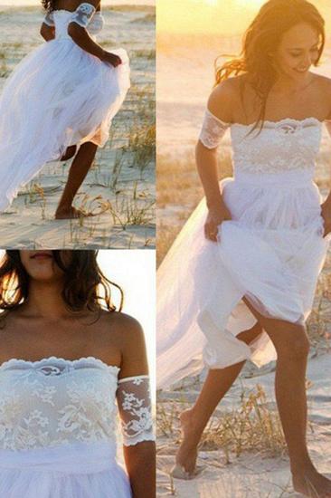 Sleeveless A-Line Floor-Length Off-the-Shoulder Lace Chiffon Wedding Dresses_2