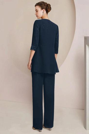 Navy Blue Mother of the Bride Pantsuit Chiffon Formal Pantsuits_2
