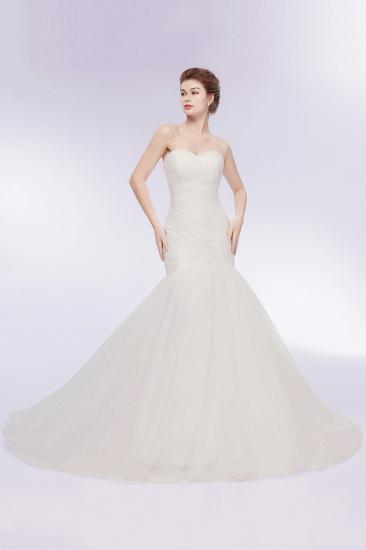 Mermaid Sweetheart Strapless Ivory Tulle Wedding Dresses with Lace-up_1