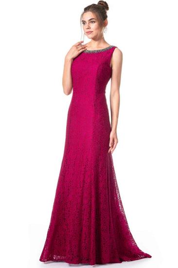 Elegant Crew Neck Sleevless Slim Mermaid Evening Maxi Gown with Floral lace_1