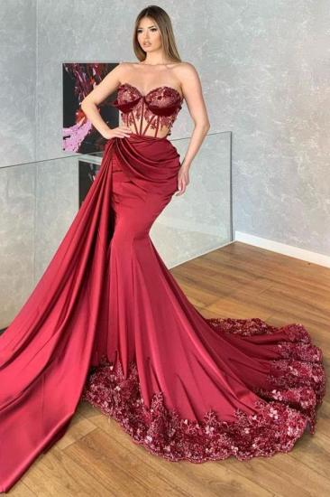Charming Sweetheart Sleveless Mermaid Prom Dress with Floral Appliques_1