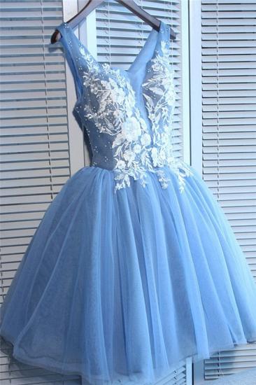 Elegant V-Neck Sleeveless Short Homecoming Dresses | Blue Appliques Hoco Dress Cheap
