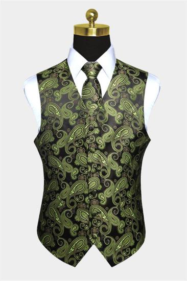 Stylish Olive Green Paisley Mens Vest Set