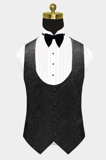 Black Satin Shawl Lapel Prom Suits | One Button Popular Jacquard Wedding Tuxedos_2