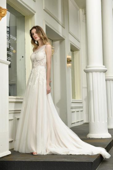Summer A-Line One Shoulder Tulle Lace Ivory Wedding Dress Online_10
