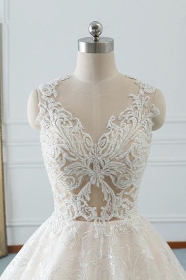 Bradyonlinewholesale Elegant Jewel White Tulle Lace Wedding Dress Sleeveless Appliques A-Line Bridal Gowns Online_5