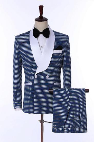 One Button Navy Polka Dot Cape Lapel Wedding Groom Suit_2