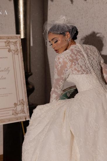 Modern Wedding Dresses with Sleeves A Line Wedding Dresses Lace_3
