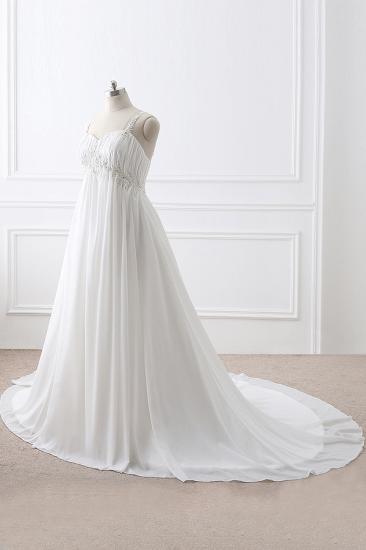 Elegant A-Line Chiffon Wedding Dresses Straps Appliques Lace-Up Bridal Gowns_2
