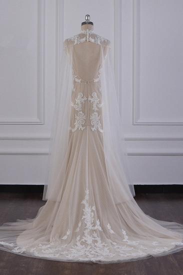 Bradyonlinewholesale Chic High-Neck Tulle Champagne Wedding Dress Mermaid Sleeveless Appliques Bridal Gowns Online_2