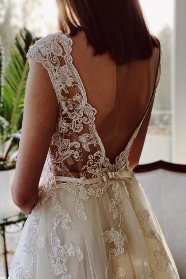 designer wedding dresses v neckline | A line wedding dresses with lace_3