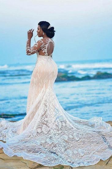 Lace Appliques Mermaid Wedding Dress| Long Sleeve Plus Size Bridal Dresses_2