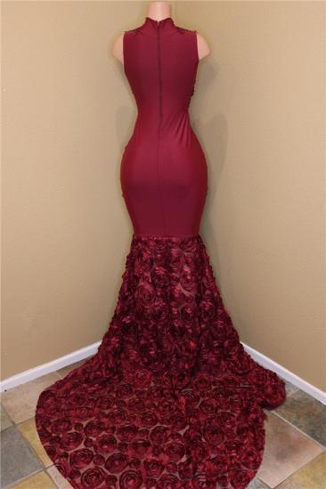 Burgundy Lace Prom Dresses with Roses Bottom | Sexy Sheath Sleeveless Cheap Evening Dress Online_3