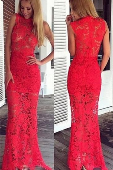 Sexy Red Mermaid Lace Long Evening Dress Cheap Floor Length Sleeveless Plus Size Dress_1