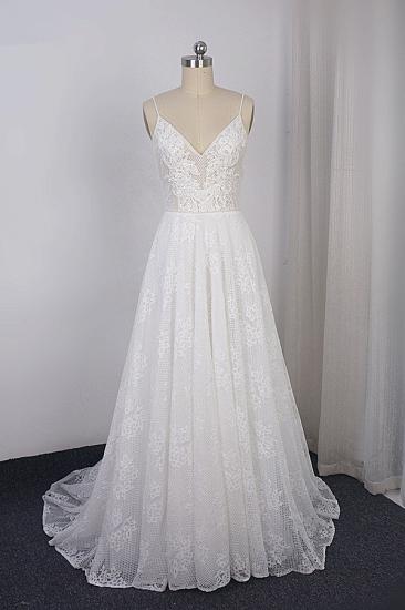 Bradyonlinewholesale Sexy Spaghetti Straps V-neck Lace Tulle Wedding Dress Sleeveless Appliques Backless Bridal Gowns Online