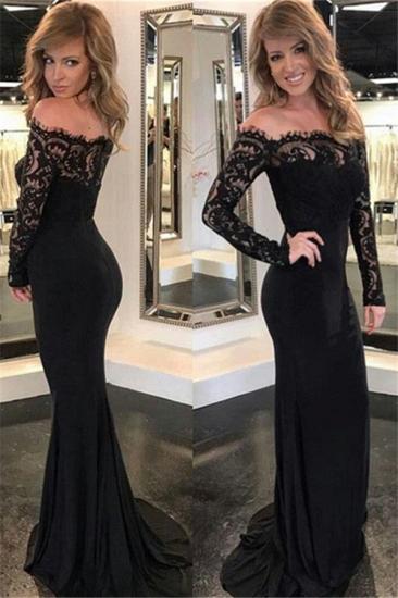 Black Lace Long Sleeve Evening Dresses Tight Off The Shoulder Prom Dresses_1