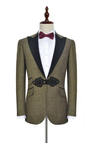 Vintage Small Plaid Prom Suit | Mens Knit Button Black Spiked Lapel Wedding Suit