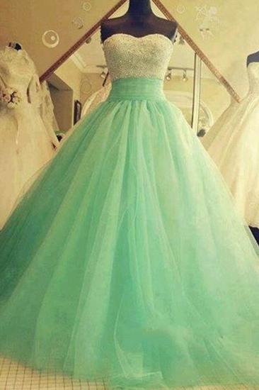 Sweetheart Tulle Ball Gown Crystal Green Sexy Quinceanera Dresses_1
