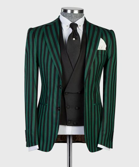 Men's Simple Green Stripe Point Collar 3-Piece Bodycon Ball Suit_2