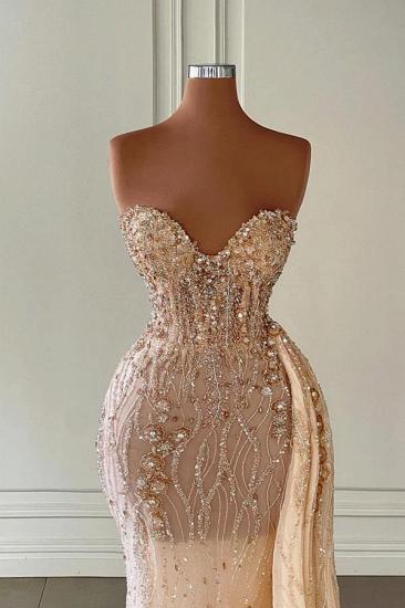 Glitter Crystals Sweetheart Strapless Mermaid Evening Party Dress with Side Sweep Train for Wedding_2